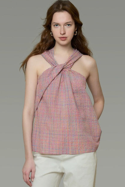 Plaid French Knot Top