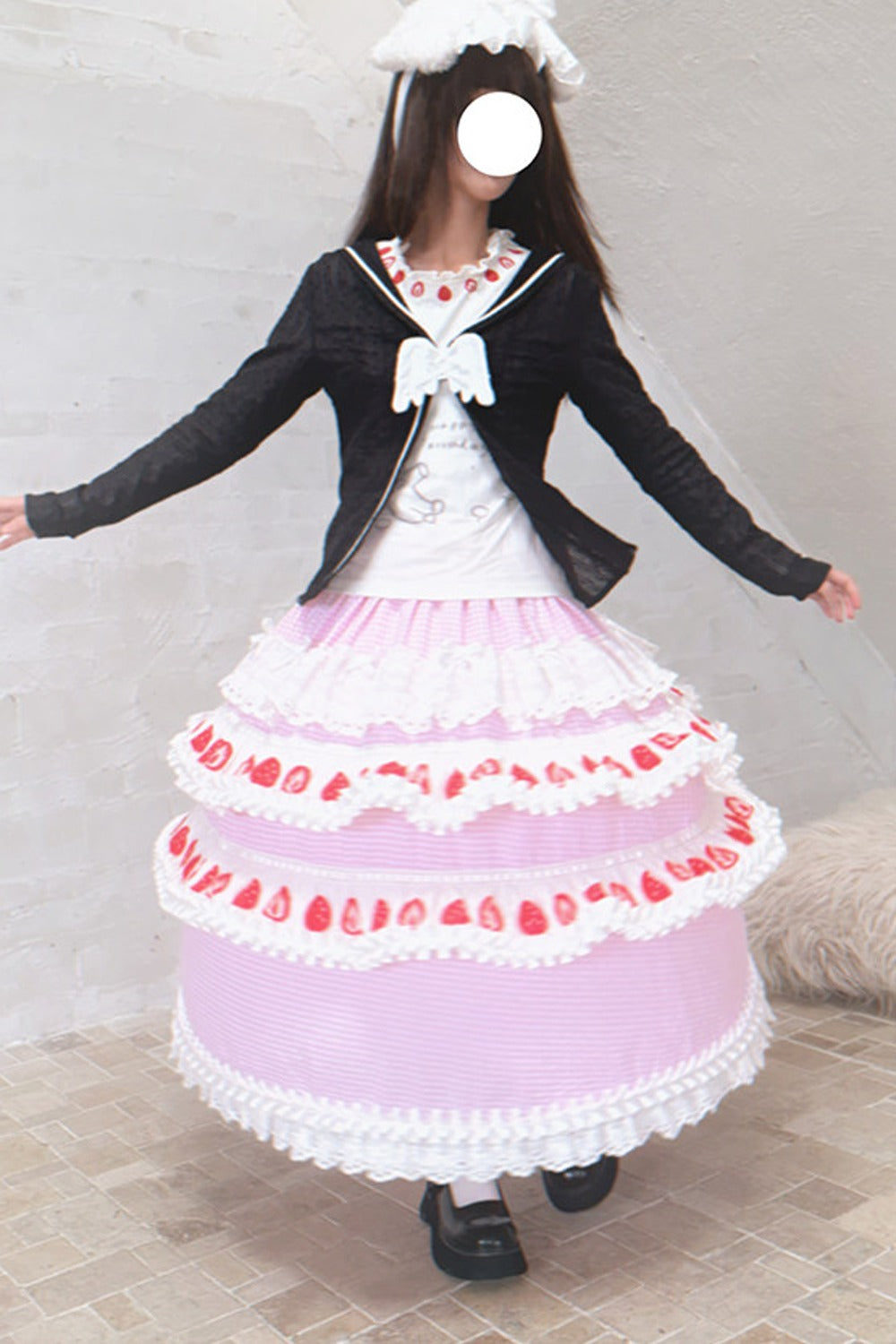 Strawberry Print Lace Tiered Skirt