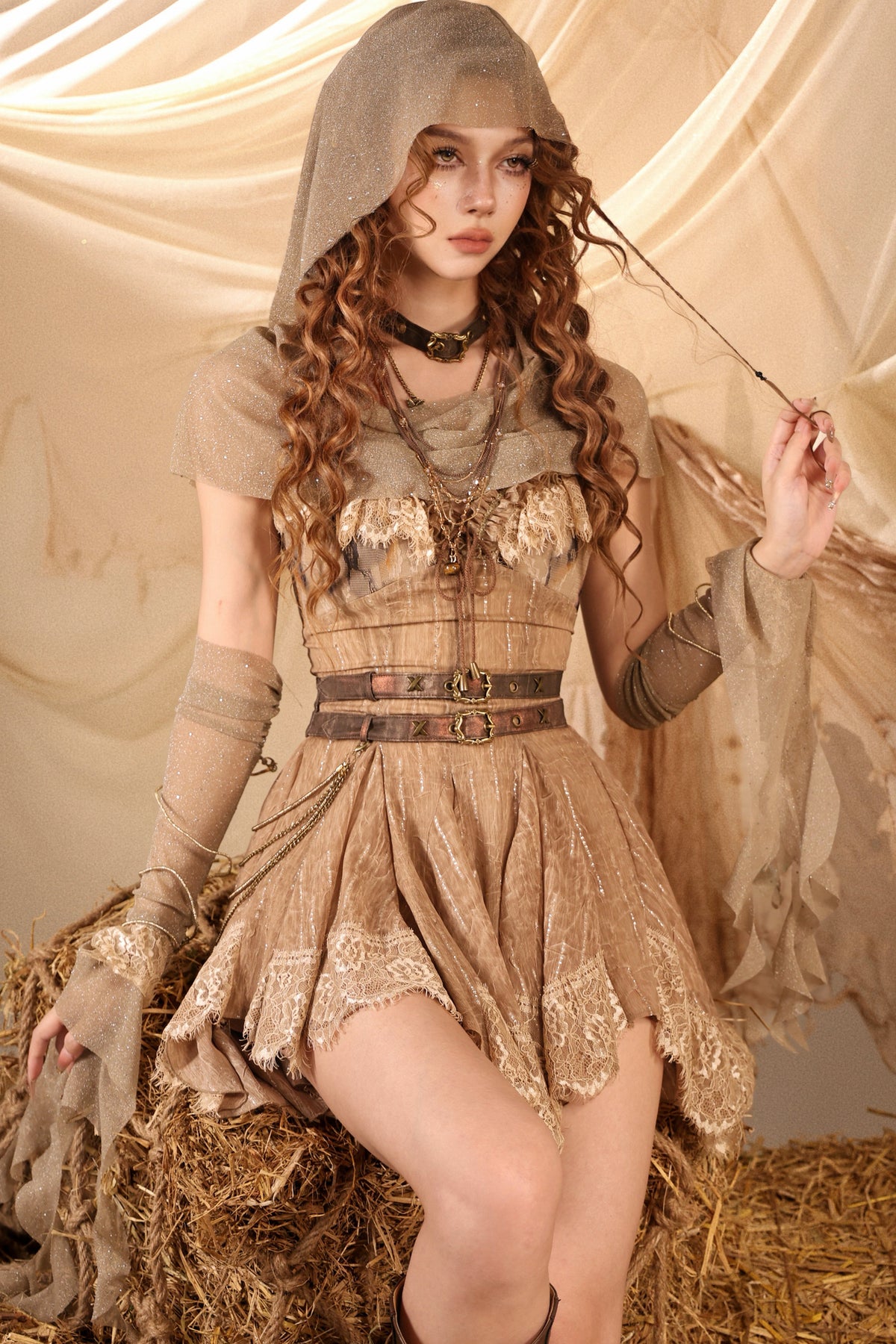 Retro Lace Strap Dress Set-Up