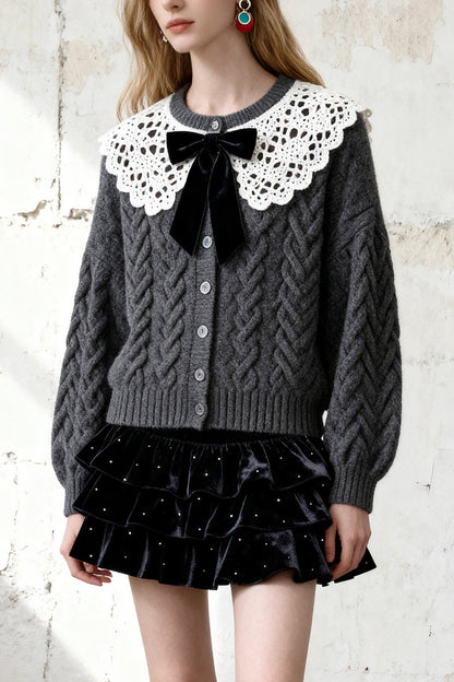 Lace Cardigan Tiered Skirt Set-Up