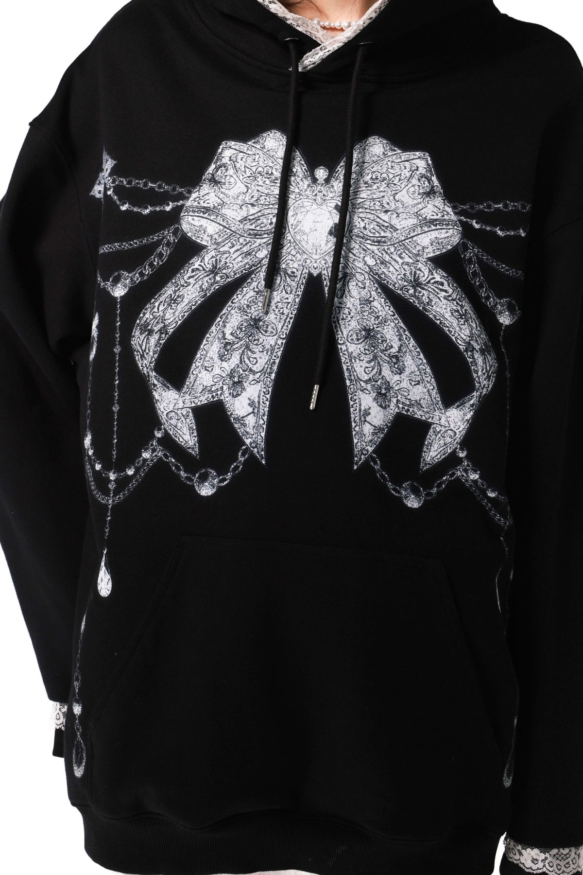 Gothic Lace Trim Cross Bow Sweatshirt