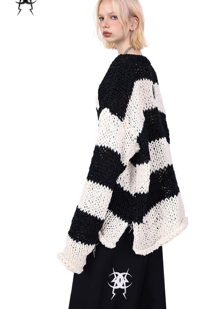 Black And White Striped Oversized Sweater
