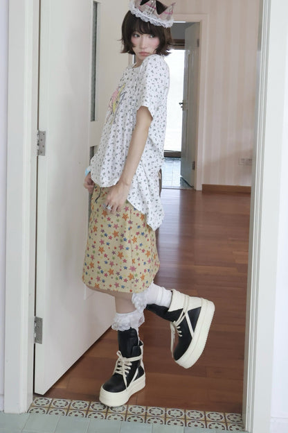 Haut ample en coton à épaules tombantes avec illustration