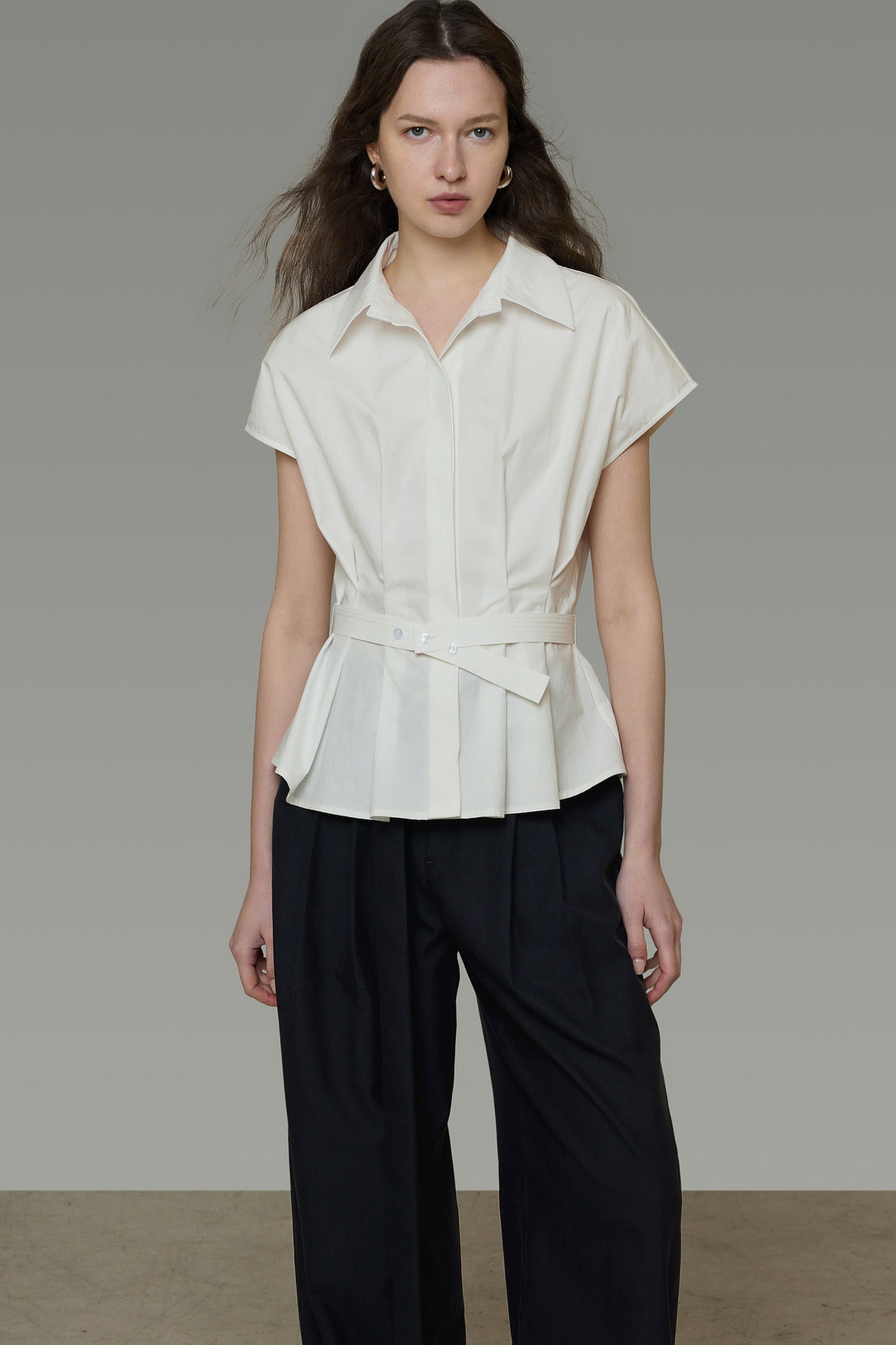 Elegant Pleated Short-Sleeved Shirt