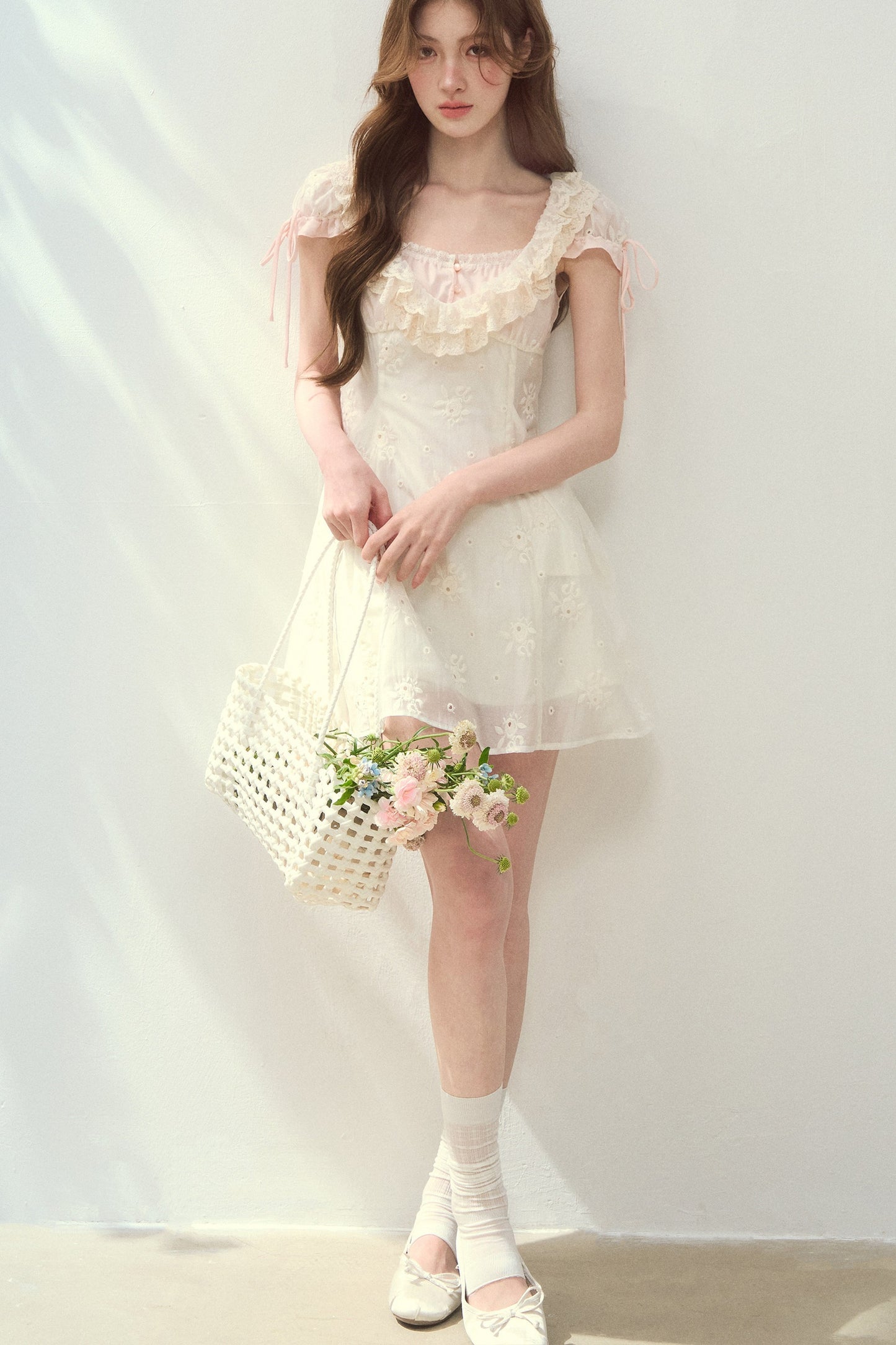 Rose Embroidered Square Neck Long Dress