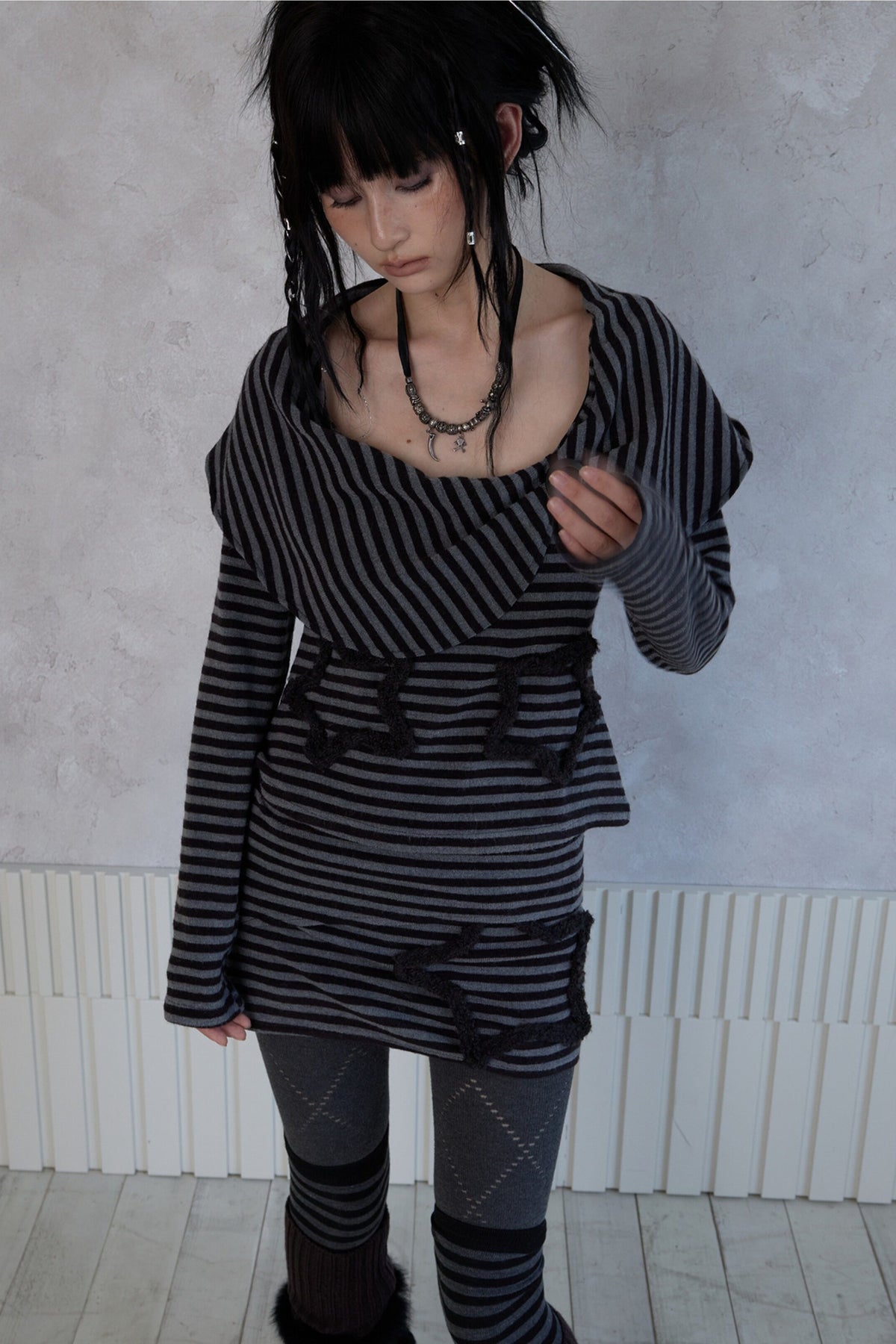 Adjustable Star Striped Knit Skirt