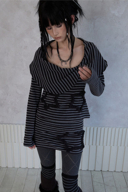 Adjustable Star Striped Knit Skirt