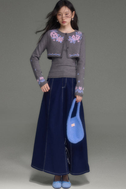 Hawthorn And Birds Jacquard Knit Cardigan And Top Set