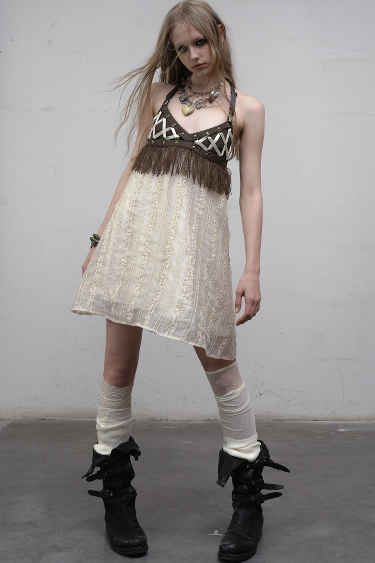 Fringe Leather Strap Camisole Dress