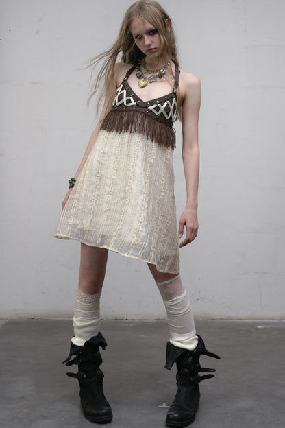 Fringe Leather Strap Camisole Dress