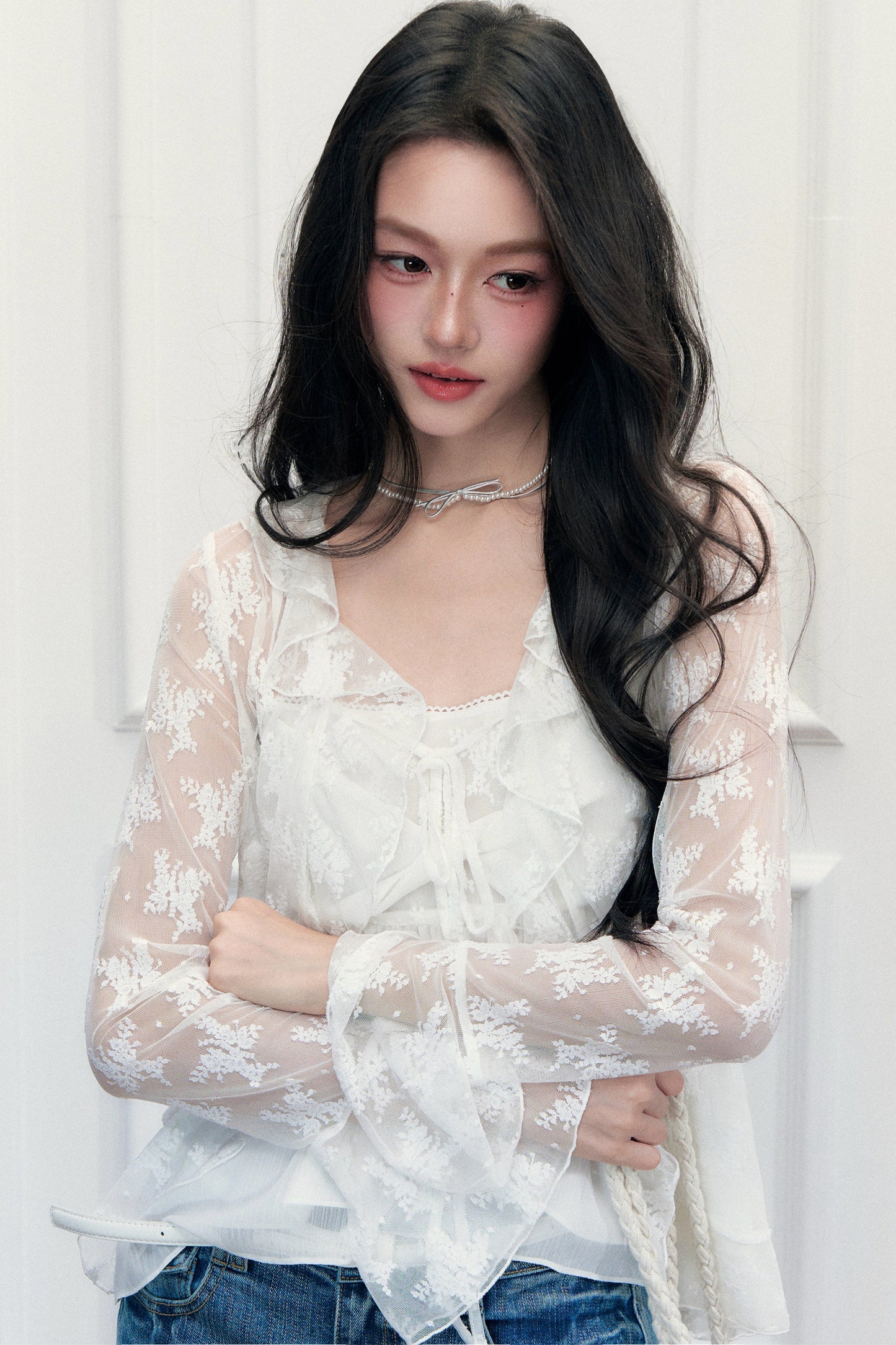 White Floral Lace Cardigan Camisole Set-Up