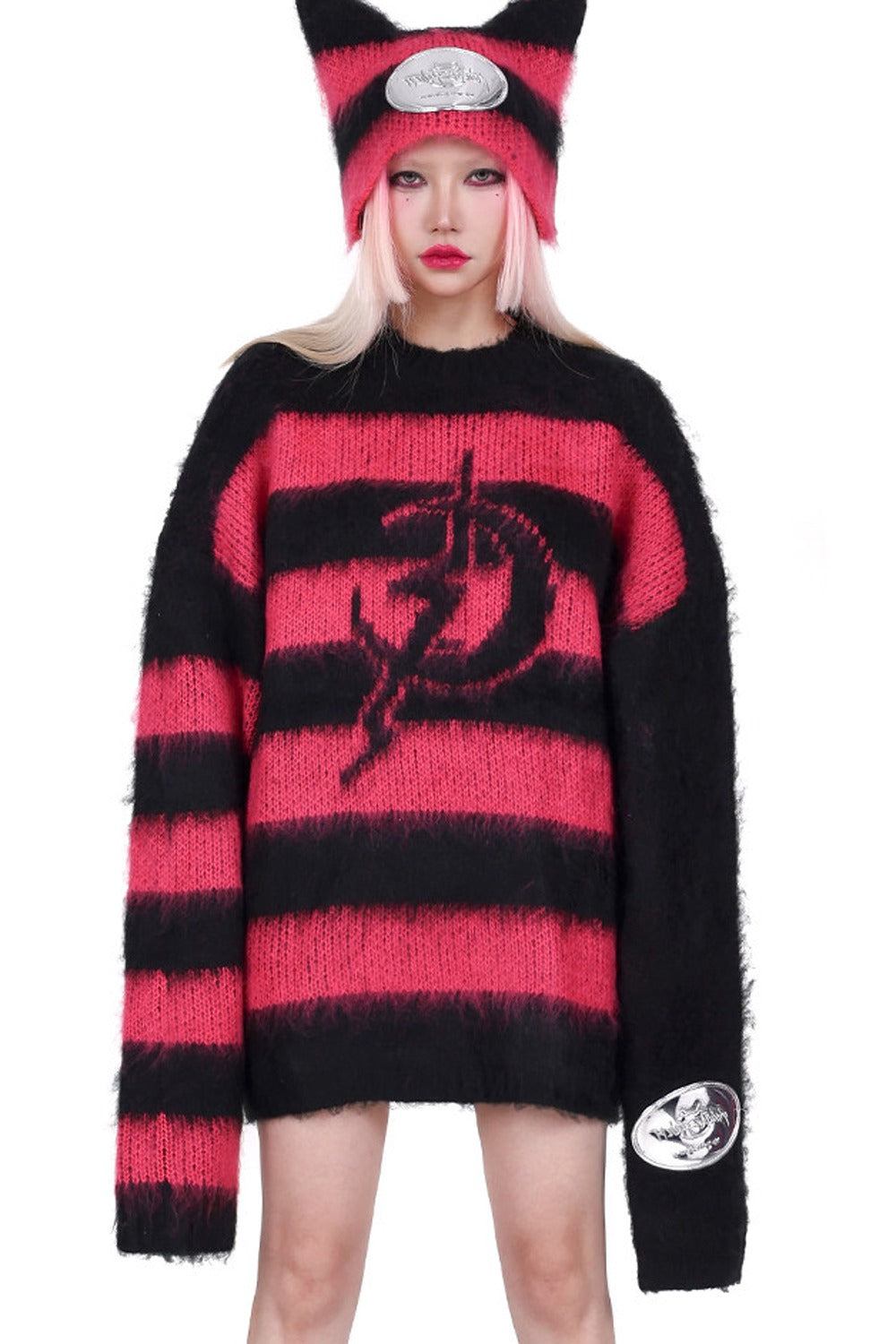 Striped Devil Cat Ears Knitted Hat