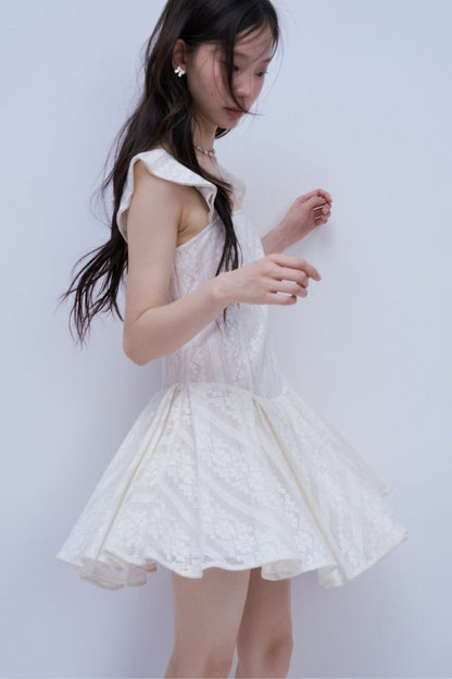 Heavy Layered Pleated Lace Jacquard Dress