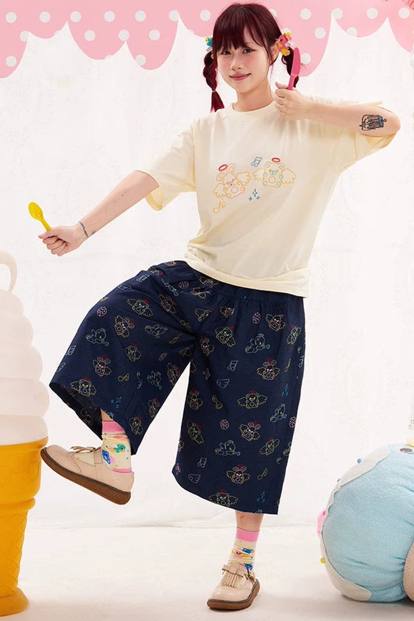 Animal Angel Heavy Embroidery Capri Pants