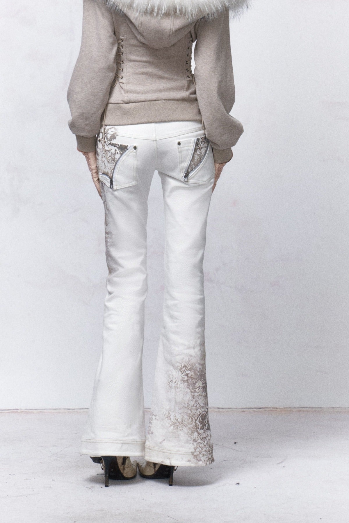 Detachable Fur Hooded Lace-Up Jacket