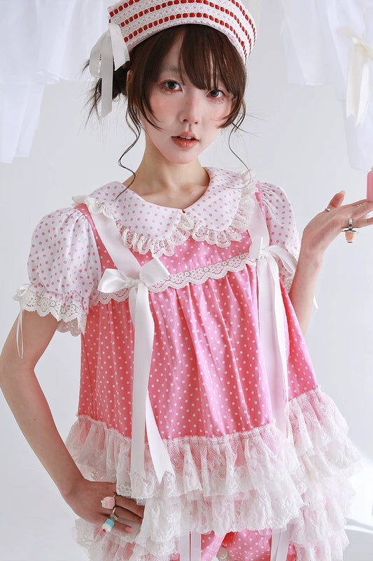 Retro Pink Polka Dot Bow Shirt