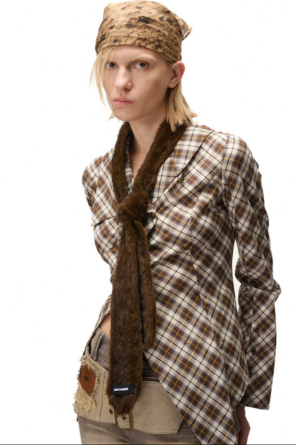 Furry Leopard Print Tie Scarf