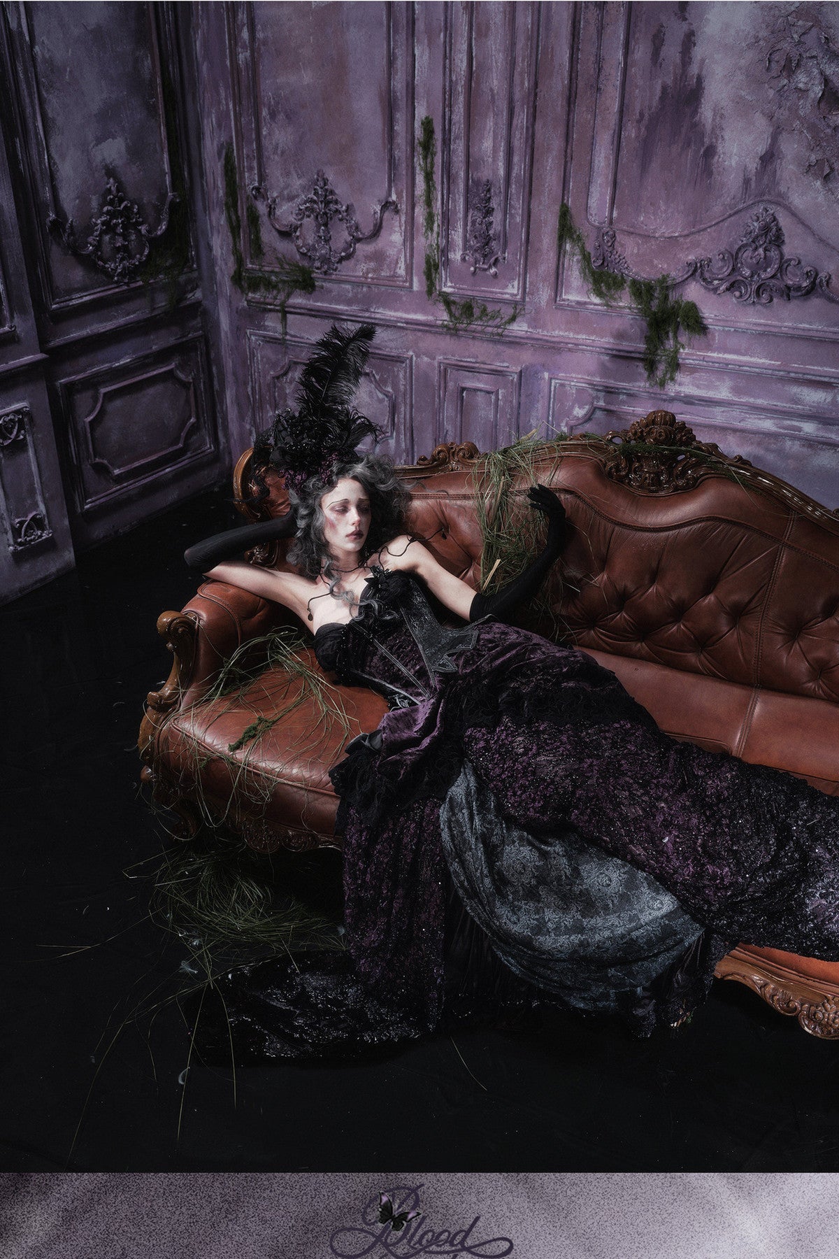 Gothic Dark Purple Bustle Skirt Set-Up