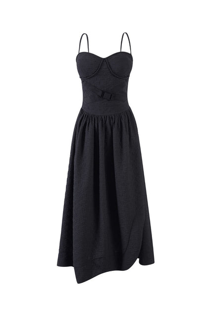 Dark Embossed Jacquard Strap Dress
