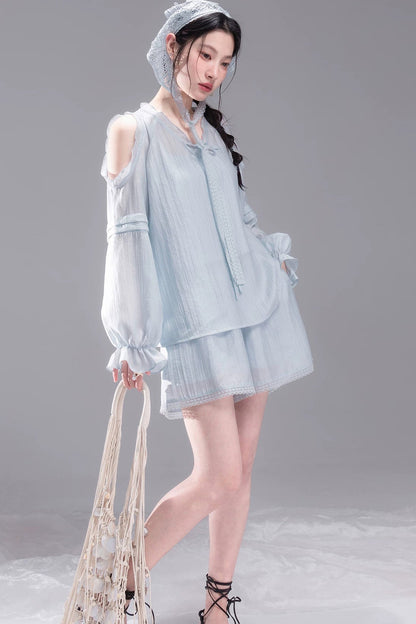 Lyocell Off-Shoulder Shirt and Shorts Set-Up