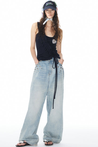 Gilet in maglia con pizzo blu navy