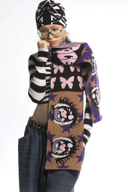 Comic Eye Knitted Long Scarf Set-Up