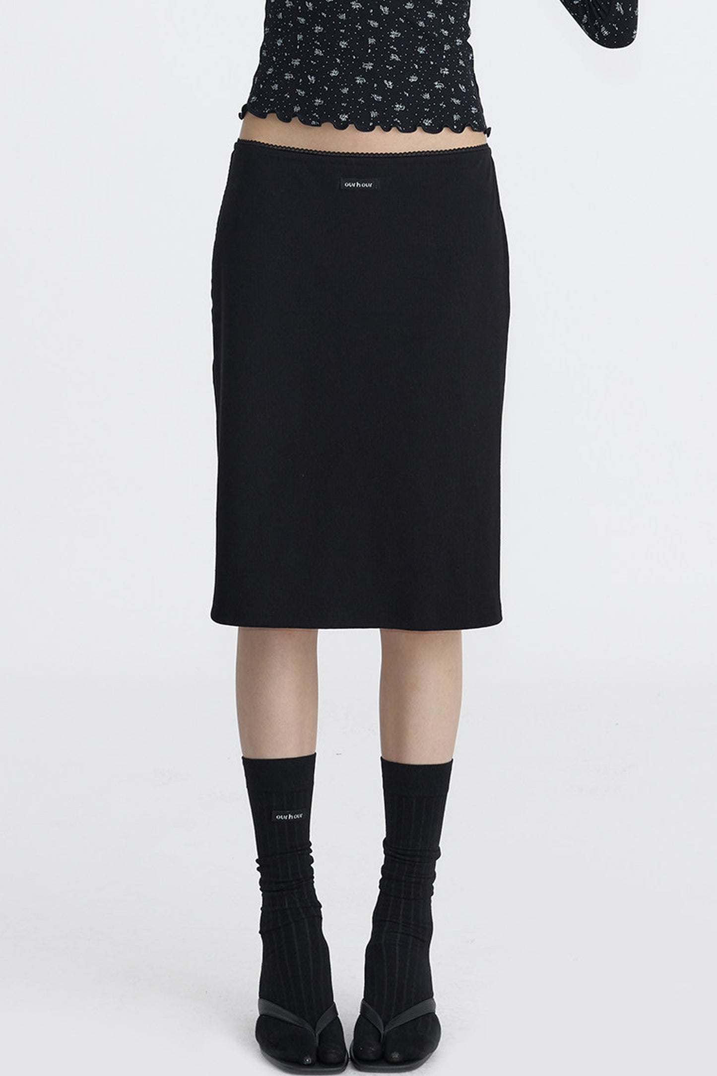 Lace Trim Knit Midi Skirt