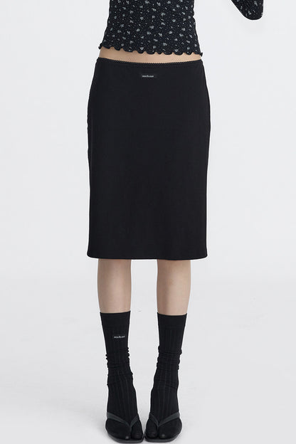 Lace Trim Knit Midi Skirt
