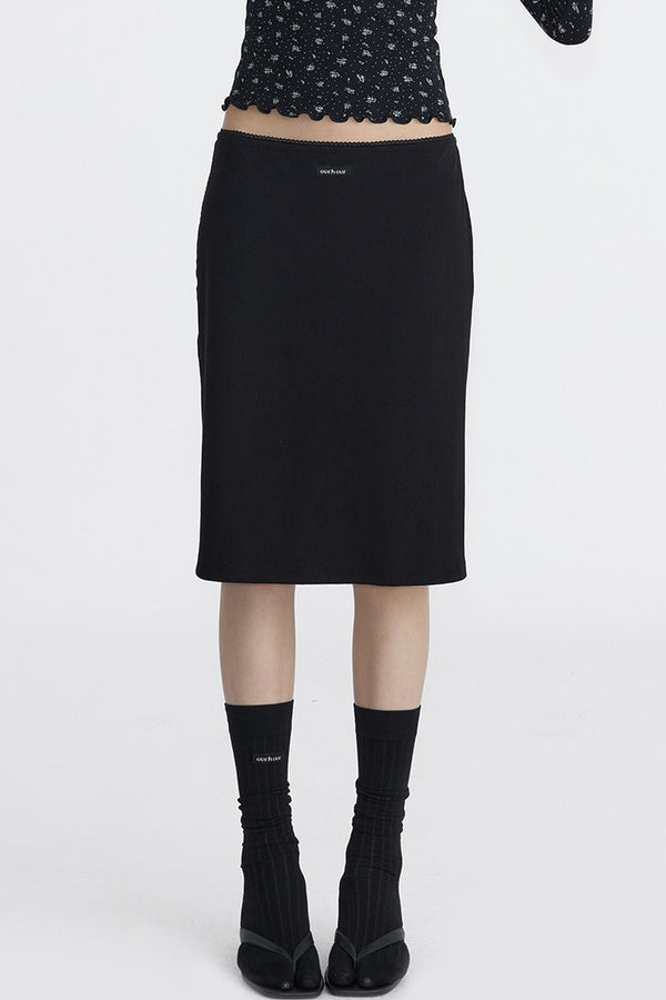 Lace Trim Knit Midi Skirt