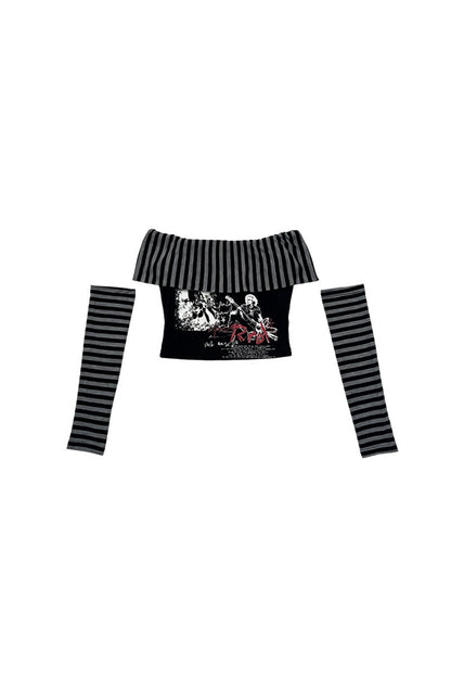 Punk Printed Off-Shoulder Top