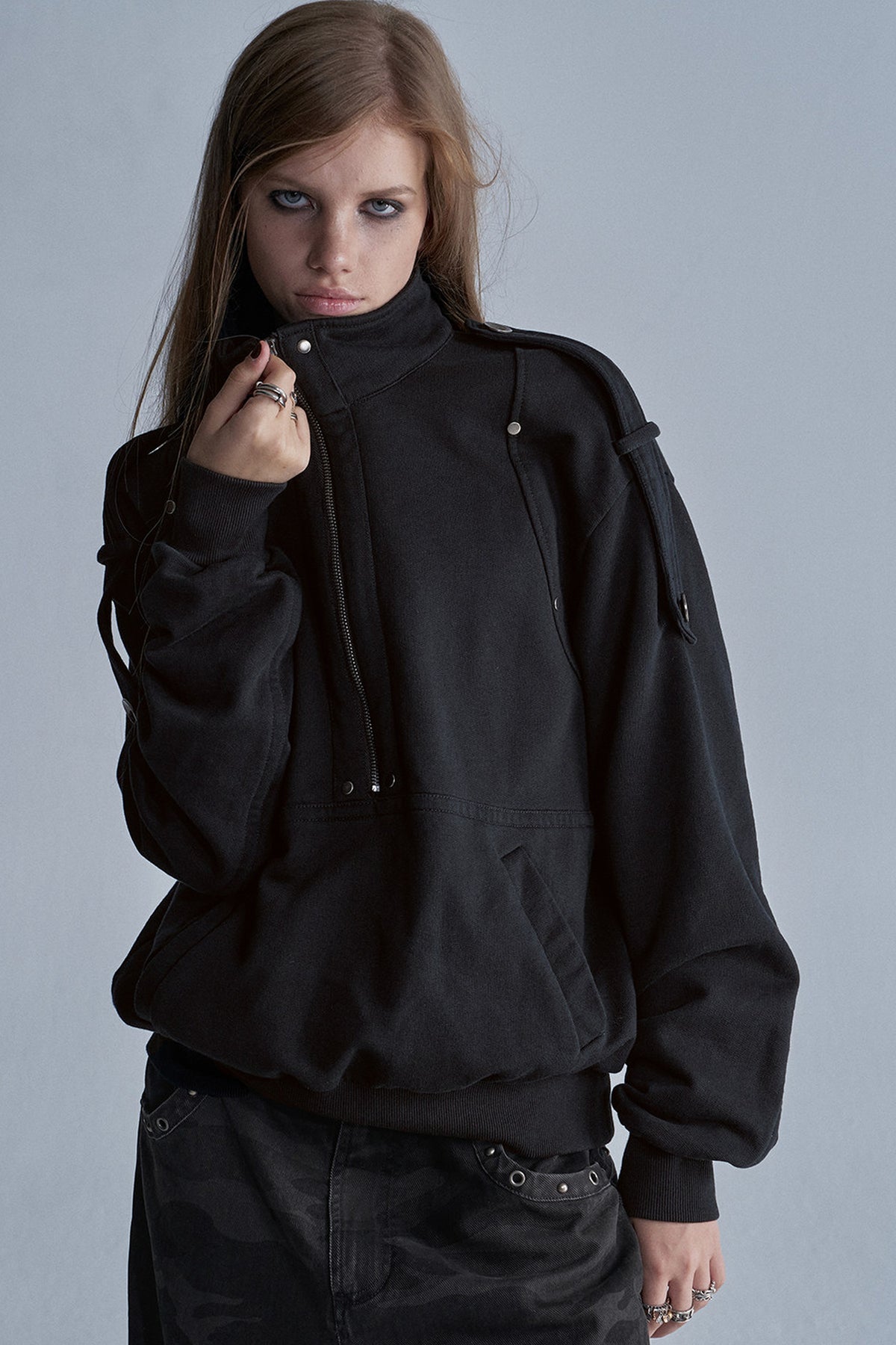 Sweatshirt mit Stehkragen und halbem Reißverschluss