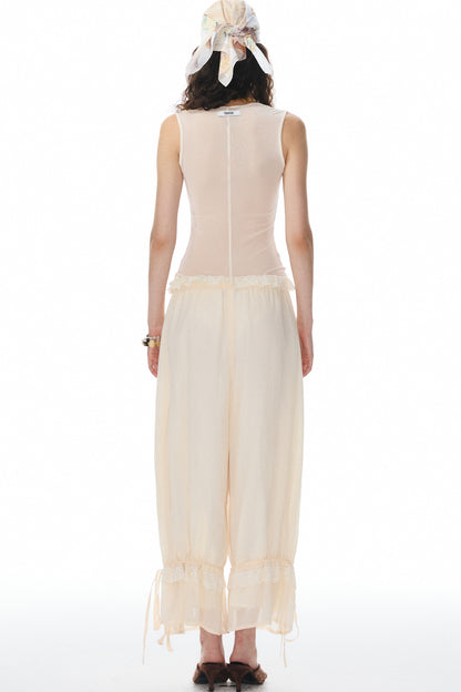 Beige Lace Lantern Pants