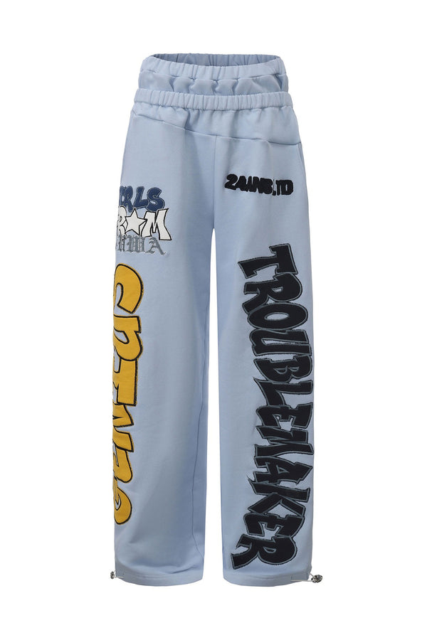 Embroidered Patch Hoodie and Pants Set-Up