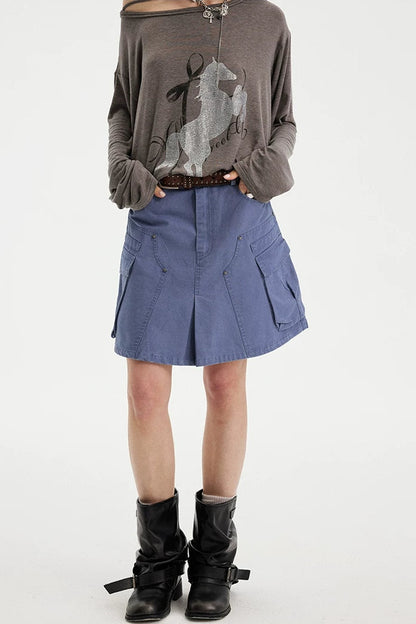 Washed Coffee Cargo A-Line Skirt
