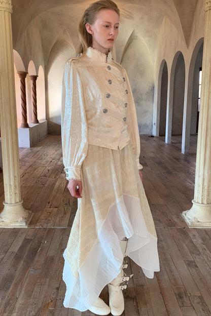 Beige Lace Stand Collar Jacket