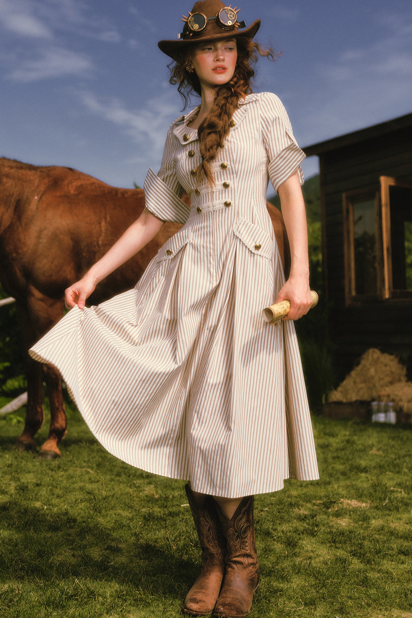 Long Striped Nautical Shirt Dress Set-Up