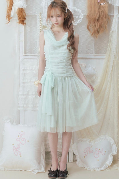 Abito verde menta plissettato in tulle