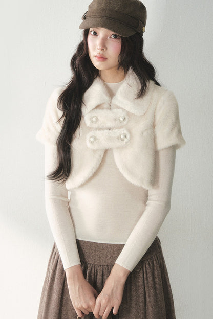 Short-Sleeved Double-Breasted Faux Fur Jacket