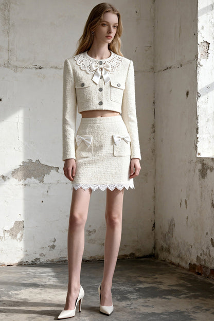 Bow Cropped Top Skirt Set