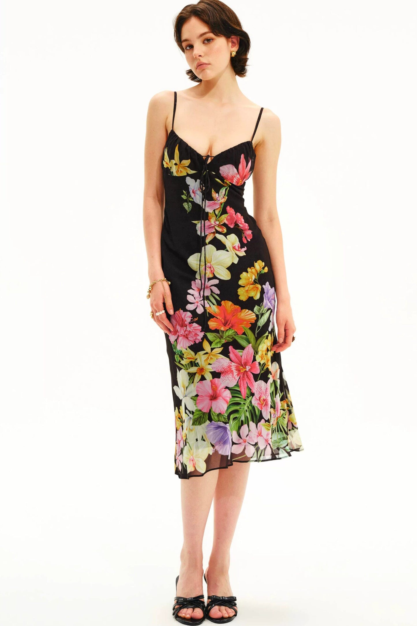 Trägerkleid mit tropischem Blumenprint