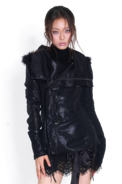 Spliced Fur Collar Scimitar Sleeve Top