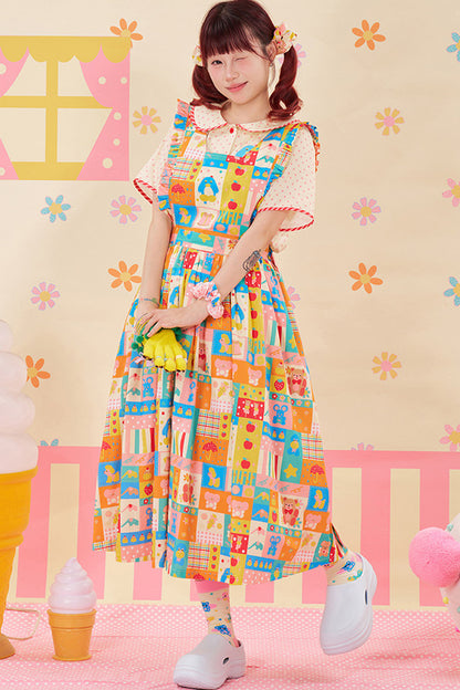 Colorful Patchwork Apron Pinafore Dress