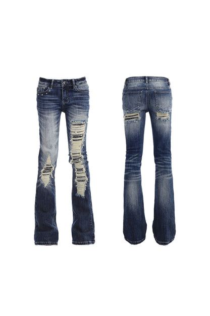 Low-Rise Slim Python Flared Jeans