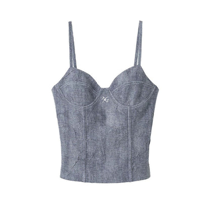 Denim Pleated Camisole Top
