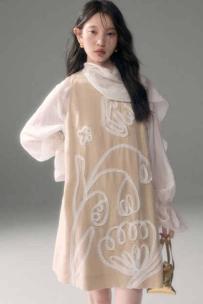 3D Floral Bird Tencel Dress