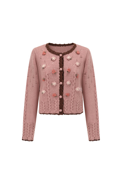 Wollstrick-Cardigan mit Blumenmuster und Kleid-Set