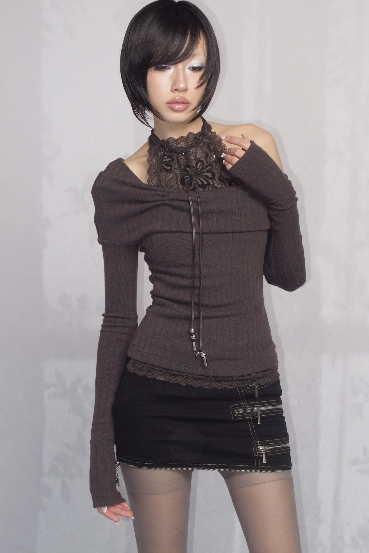 Lace Knit Layered-Look Inner Top