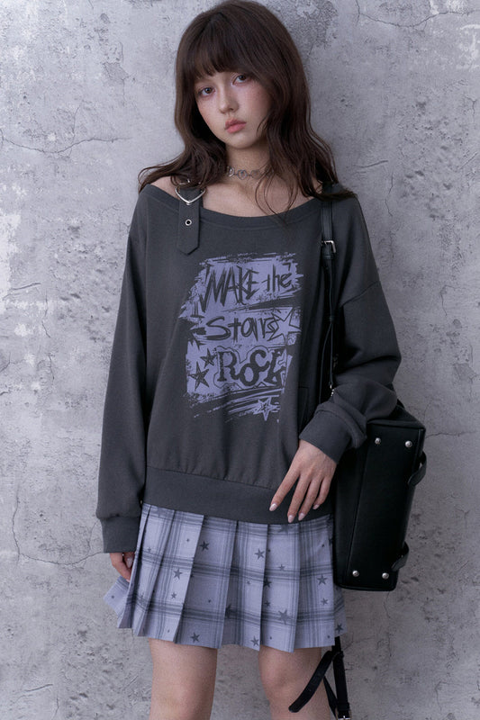 Graffiti Off-Shoulder Hoodie Dress