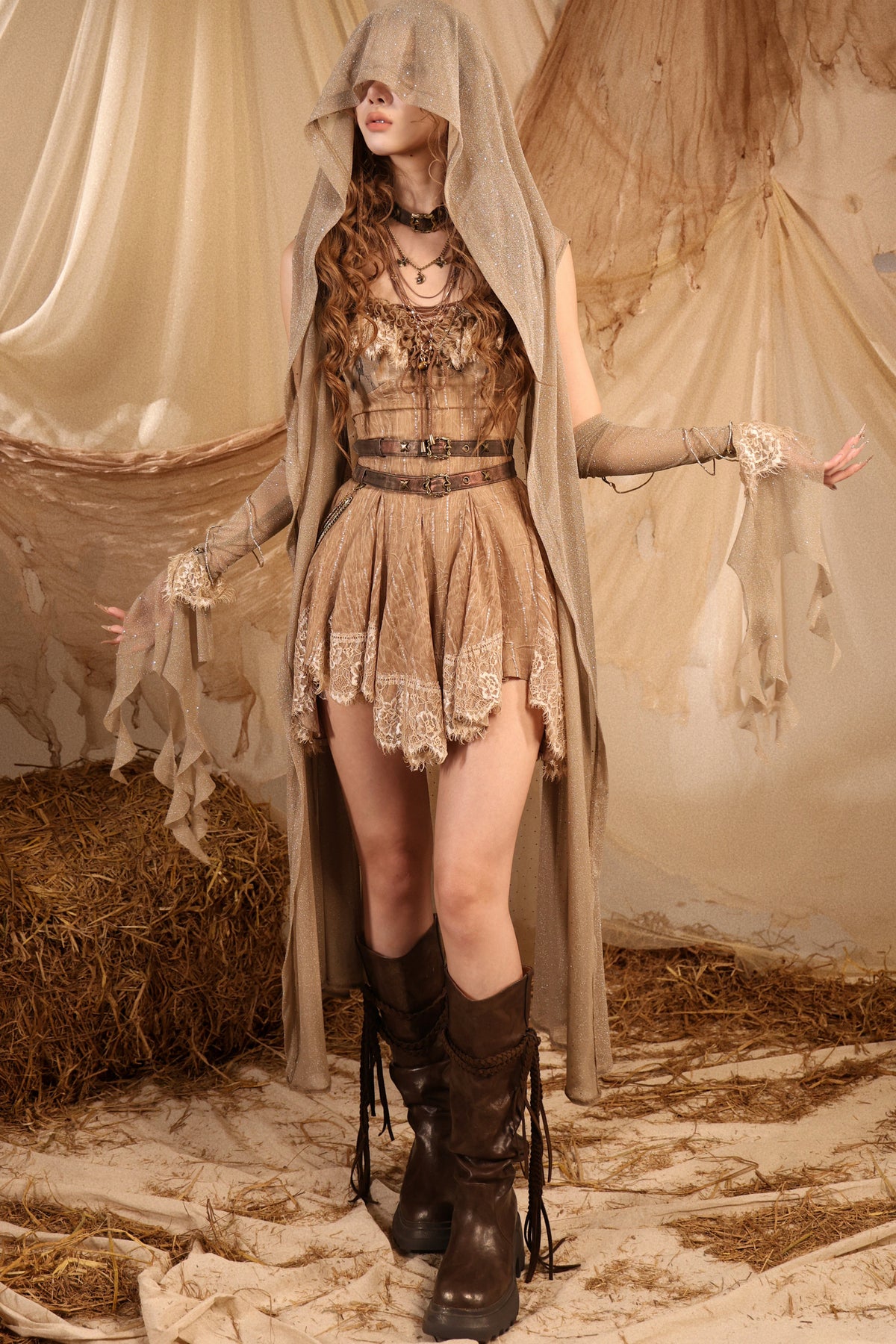 Retro Lace Strap Dress Set-Up