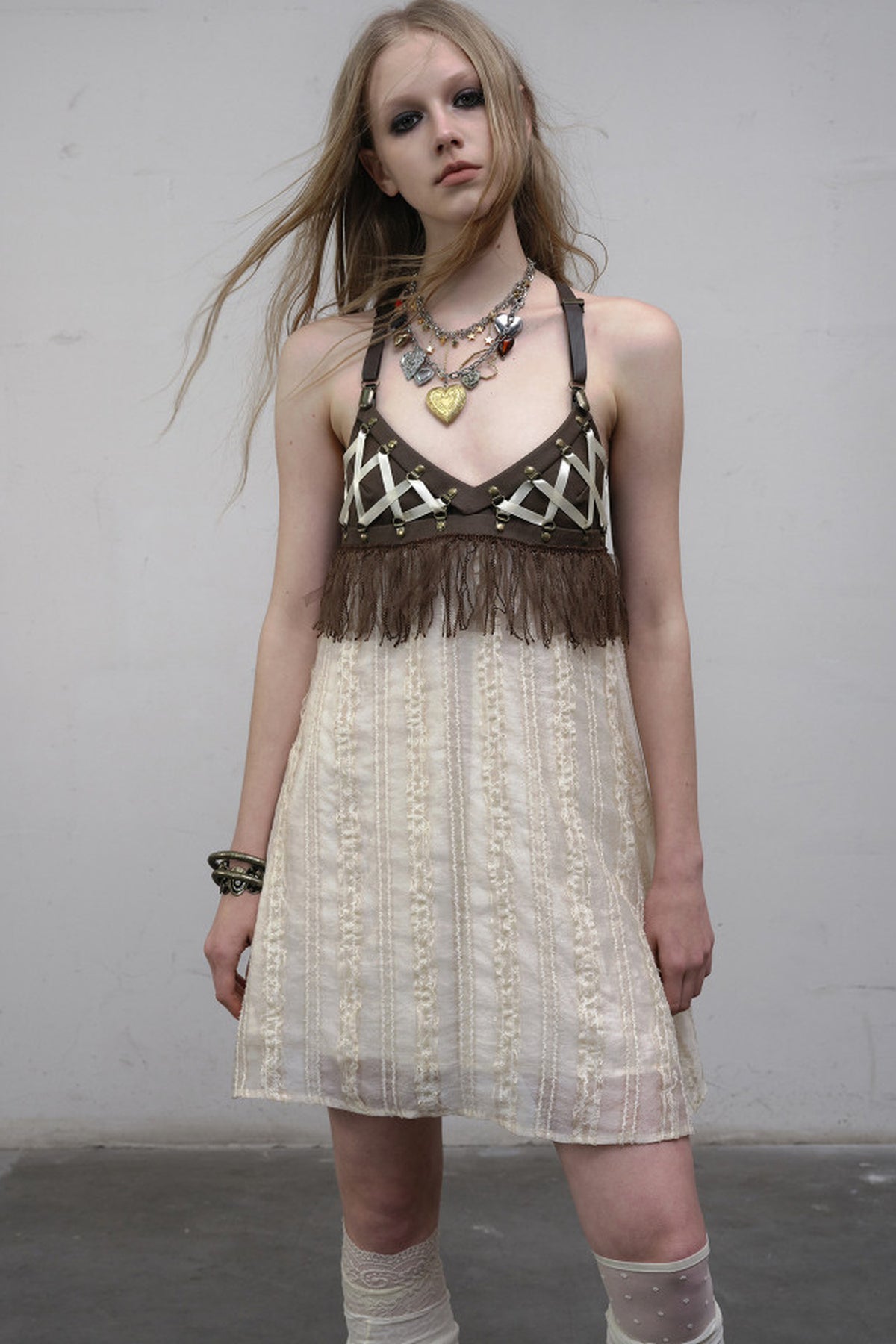 Fringe Leather Strap Camisole Dress